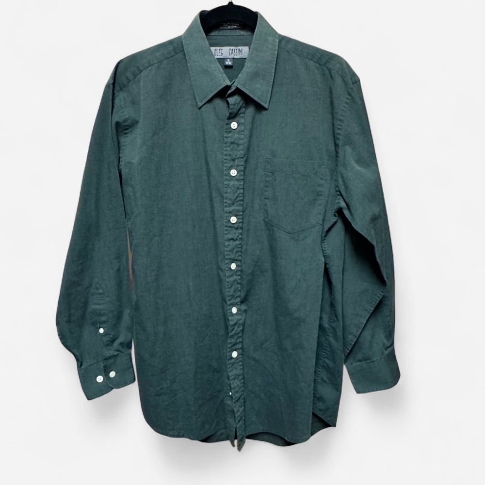Vintage Oleg Cassini Dark Green Cotton/Poly Men’s Dress Shirt